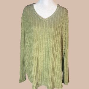 NWT Elegant Olive Green Ribbed V-Neck Sweater Perfect for Any Occasion Plus size